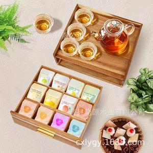 Boîte de rangement de bureau en bois, style tiroir, pour sachets de thé, sachets de sucre et autres accessoires de thé, avec trous pour accrocher une poignée. - Product Image 1