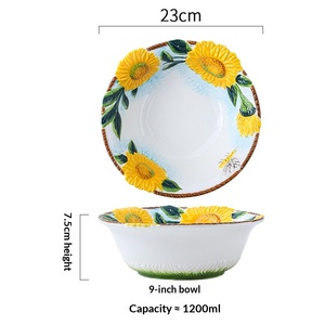 Juego de Platos y Tazones de Cerámica con Diseño de <span class=keywords><strong>Girasol</strong></span>, Pintados a Mano, Estilo Retro de Lujo Ligero para Sala de Estar - Product Image 6