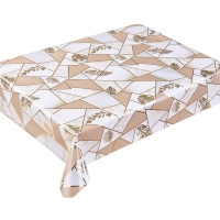 Nappe de table en PVC de luxe à motif géométrique marbré avec feuilles tropicales dorées, imperméable et anti-taches