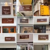Letrero Luminoso Rectangular Hueco de Hierro Rústico con Retroiluminación LED, Estilo Antiguo, para Exteriores, Color Marrón/Amarillo, para Publicidad o Puerta