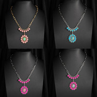 Nouveau collier pendentif géométrique minimaliste de style européen et américain, incrusté de pierres précieuses colorées, turquoise, longueur allongée