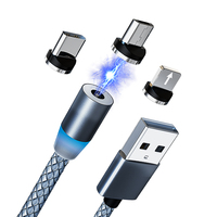 Kabel USB Pengisian Cepat Magnetik Tembaga Murni Hitam 360 dengan Ujung Magnetik 3 in 1 untuk IOS & Komputer