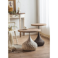 Table basse ronde vintage en bois, style nordique rustique, durable, avec base en métal en forme de goutte d'eau, pour le salon