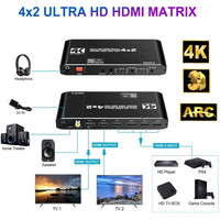 Répartiteur de commutateur matriciel 4x2 HDMI 2.0 4K @ 60Hz commutateur 4 en 2 sorties avec télécommande IR Support ARC HDCP 2.2