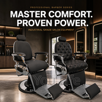 Fauteuil de barbier rembourré noir avec appui-tête, repose-pieds en métal, repose-pieds large et base ronde pour salon de coiffure professionnel