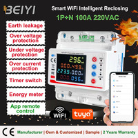 Tuya Smart Home Mini WiFi Metering Circuit Breaker Din Voltage Protector LED Remote Control Switch untuk Fase Tunggal 100A 220V