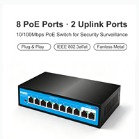 8+2 100M PoE Ethernet Network Switch IP Camera Khusus IEEE802.3af/at Standar 52V2.3A 120W Port Tunggal Daya Maksimum 30W