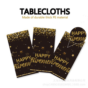 Black Gold Retirement <b>Tablecloth</b> 274x137cm Disposable PE Table Cover Party Decorations for Retirement Celebration - Product Image 3