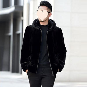 Manteau <span class=keywords><strong>court</strong></span> en fausse fourrure de vison pour <span class=keywords><strong>homme</strong></span> avec capuche et fermeture éclair intégrale pour un look hivernal tendance - Product Image 2