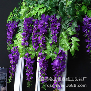 Fleurs artificielles en soie de glycine, décorations suspendues pour plafond, accessoires de photographie de mariage, feuilles vertes, fleurs violettes - Product Image 1