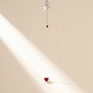 Collar con Colgante de Cristal de Corindón Rojo y Cadena de Hilo de Pesca S925, Joyería Fina y Encantadora para Mujer, Estilo Casual para Uso Diario - Product Image 3