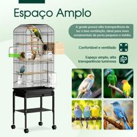 Cage à oiseaux grande avec toit arqué, support à roulettes, étagère de rangement, échelle à jouets, plateau en plastique au design simple pour perruches et calopsites d'intérieur