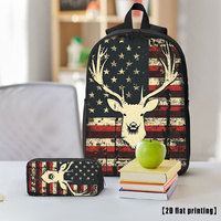 Sac à dos Oxford unisexe à motif géométrique drapeau américain vintage, ensemble de 3 pièces avec bretelles arquées et boîte à lunch scolaire – Vente en gros