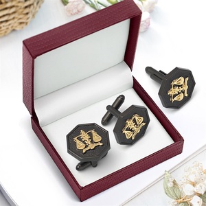 高級ゴールドメッキゴールドシルバーカラーメタルカフリンクスとネクタイクリップセットカスタムロゴシャツボタンメンズウェディングギフト - Product Image 3