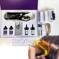 Extensiones de Cabello Humano con Luz UV LED, Kit de Máquina de Extensiones de Cabello con Luz UV, Sistema de Extensiones de Cabello Invisible, Gel de Resina de Curado Rápido, Peluca