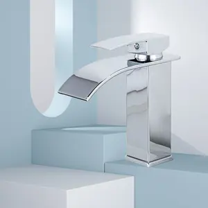 Hot Sale Good Quality Stainless Steel Wide Mouth Faucet Household Basin Faucet Waterfall Chrome Lavatory Sink Bathroom Tap