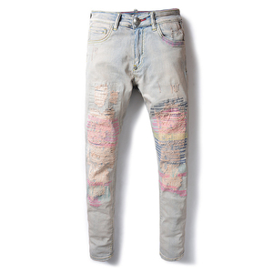 Pantalones Vaqueros Ajustados para <span class=keywords><strong>Hombre</strong></span>, Estilo Desgastado con Roturas, Pantalones Casuales de Mezclilla Delgada, Pantalones Clásicos de <span class=keywords><strong>Vaquero</strong></span> para <span class=keywords><strong>Hombre</strong></span> Joven, Pantalones Deportivos - Product Image 1