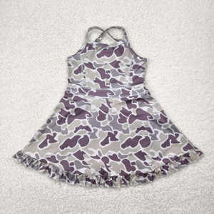 Vêtements de sport pour petites filles Robe de yoga décontractée sans manches Robe active à bretelles de camouflage de la vieille école avec short intégré - Product Image 4