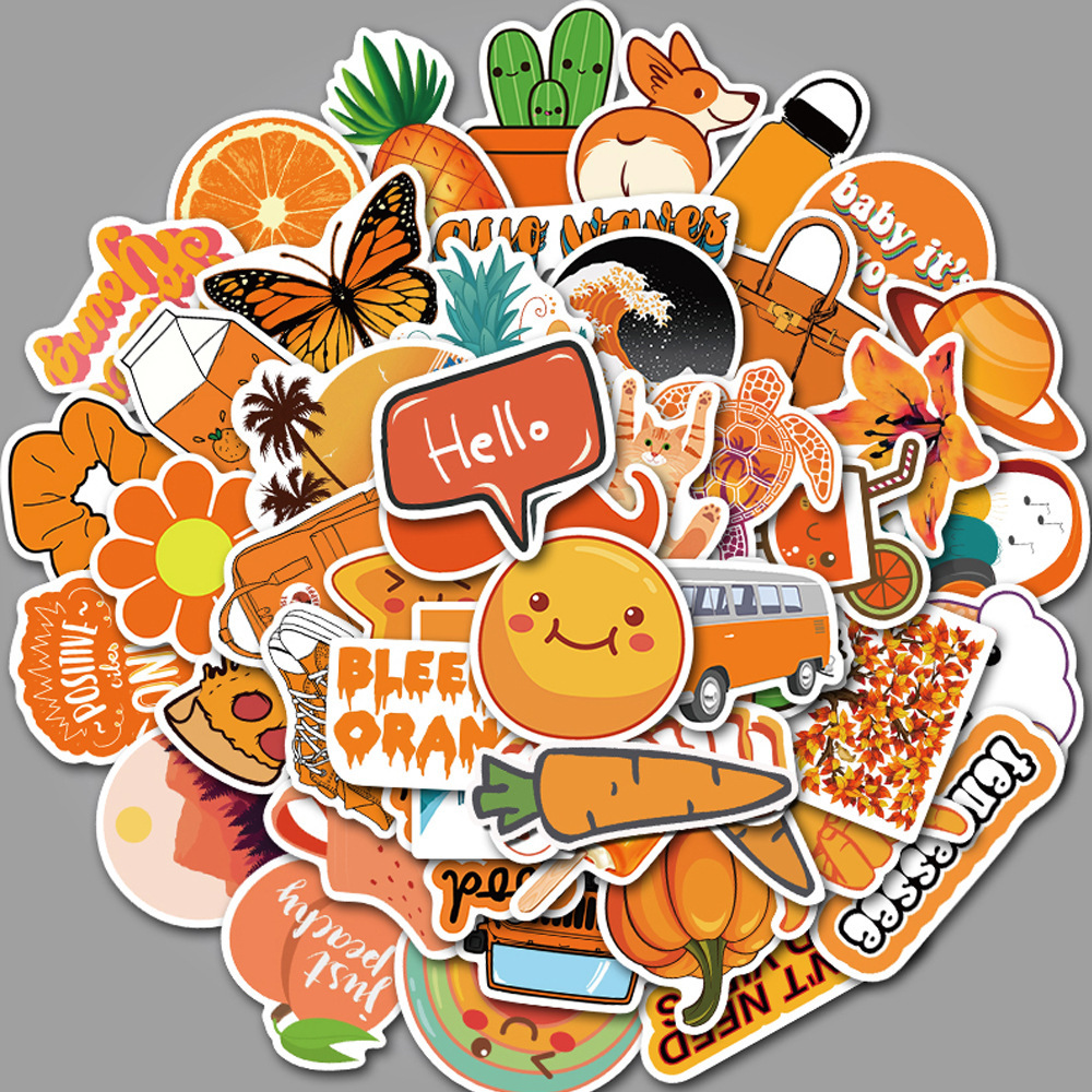 Pack 50 Autocollants Vinyle Fun Orange NEO SOLVO - Repositionnables, Waterproof, 5-7 Cm, Déco DIY - 8