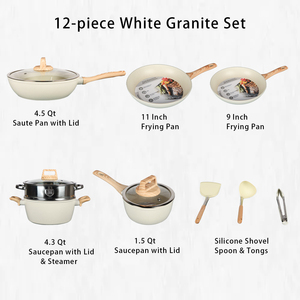 Ensemble de 12 ustensiles de cuisine en marbre antiadhésifs, poêle <span class=keywords><strong>et</strong></span> wok universels avec revêtement en marbre, essentiels de cuisine - Product Image 3