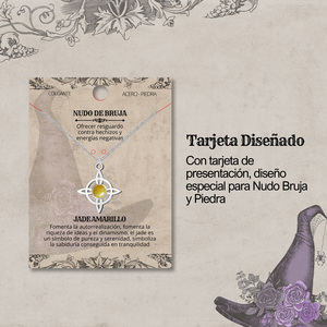 Ciondolo con nodo della strega in acciaio argento con diaspro giallo fortunato e protezione bella collana amuleto - Product Image 4