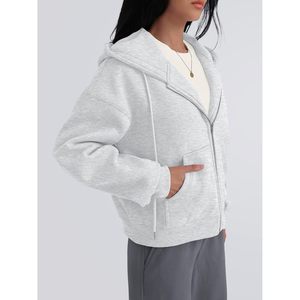 <b>Zip</b> <b>Up</b> Hoodie For Women <b>Cropped</b> Fleece Sweatshirt Short Length Drop Shoulder Casual Outfit Fall Fashion 2026 Y2k Style - Product Image 3
