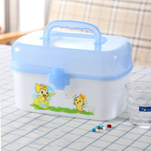 <b>Pill</b> <b>Storage</b> <b>Case</b> Plastic With Handle 2 Grids For Family Medicine Box Blue Red Green Color PP Material - Product Image 1