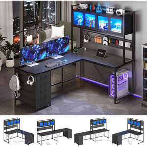 Ajunion L-Vormige Gaming Desk Met Rgb Led Lights Omkeerbare <span class=keywords><strong>Computer</strong></span> Bureau Met Display Kast Pegboard Voor Home Office - Product Image 4