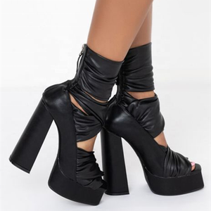 2022 <b>Spring</b> Fashion Design Pleated Hollow Out Upper Ankle <b>Boots</b> Peep Toe Shoes Back Zipper Thick Platform Size 43 - Product Image 2