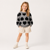 Pull en tricot pour filles style coréen 2026, motif cœur mignon, pull doux décontracté pour enfants, hauts de boutique tendance automne-hiver