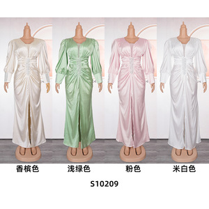 S10209 Robes de soirée grande taille pour femmes, robe longue à manches longues, col en V, perlée, robe longue de cérémonie, robe maxi africaine pour femmes - Product Image 3