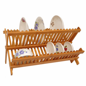 ชั้นวางจานไม้ไผ่แบบสองชั้น พับได้ สำหรับเก็บจานในครัว ขนาด L - Product Image 1