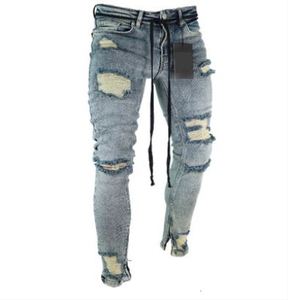 Pantalon moulant <span class=keywords><strong>en</strong></span> Denim pour <span class=keywords><strong>homme</strong></span>, pantalon à rayures, coupe Slim, anti-rides, longueur genoux, jean ajouré, extensible, Skinny, de motard - Product Image 2