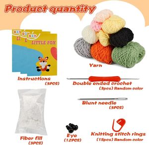 3 Pcs DIY <strong>Crochet</strong> Animal <strong>Kit</strong> Easy Follow Instructions Starter Yarn <strong>Kit</strong> for Fox Elephant Dinosaur Plush Dolls Creative Paste Toys - Product Image 2