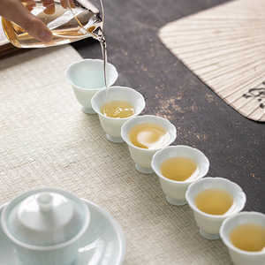 Yingqing Flower Shaped Stemmed <b>Teacup</b> Porcelain Dehua County Kung Fu Tea Tasting Cup Single Cup Without Lid - Product Image 3