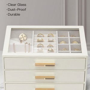 Wholesale Luxury Multi-Drawer Wooden Jewelry <b>Box</b> Organizer for Women Large Glass Lid and Square Pattern for Storing Rings - Product Image 4