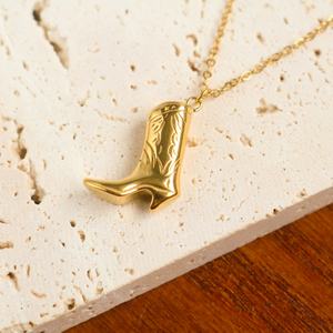 European American Trendy Western Denim <b>Boots</b> 'Cowboy <b>Boot</b>' Stainless Steel Necklace Retro Titanium Steel Gold Plating Link <b>Chain</b> - Product Image 3
