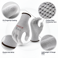 Gants de sécurité MaxiPact 13G antistatiques en fibre de carbone avec revêtement PU sur les doigts, compatibles écrans tactiles, respirants, vente en gros, gants de travail ESD