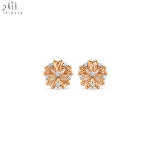 Nuevos Productos de Joyería Fina, Fabricante Exportador, Pendientes de Oro Rosa Sólido de 14K con Diamantes en Forma de Flor, Pendientes Florales con Diamantes Naturales - Product Image 1