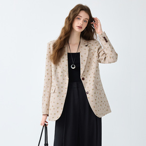 Women's Floral Print Blazer Grey Apricot Color Slim Fit Cross Border Wholesale GDX1927 - Product Image 2