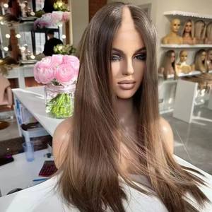 Evidenziare <span class=keywords><strong>parrucca</strong></span> color cioccolato marrone osso lungo dritto V parte 100% indiano Remy capelli umani Ombre castagna biondo parrucche a forma di U - Product Image 1