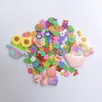 Potongan Tanah Liat Polimer Tema Bunga Kecil, Hiasan Tanah Liat Lembut Mini Floral untuk Seni Kuku, Pengisi Slime, Pesta Liburan, DIY