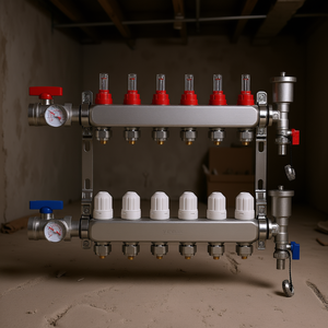 Kit de collecteur de chaleur radiant Vevor à 6 branches en acier inoxydable avec adaptateurs PEX de 1/2 pouce pour chauffage au sol mural - Product Image 2