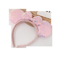 Serre-tête tendance en plastique à paillettes avec oreilles de souris et nœud rose mignon fait main pour enfants, idéal pour les parcs d'attractions et les séances photo