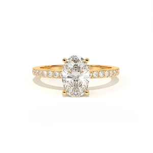 Anillo Solitario Aarinya Vintage con Diamante Cultivado en Laboratorio, Oro de 9K, 4 Puntas, Ovalado, con Banda Pavé Francesa, Regalo de Boda - Product Image 1