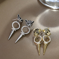 Boucles d'oreilles pendantes léopard plaquées argent, style européen et américain, tendance, passe-partout, haut de gamme, pour femme – Vente chaude transfrontalière