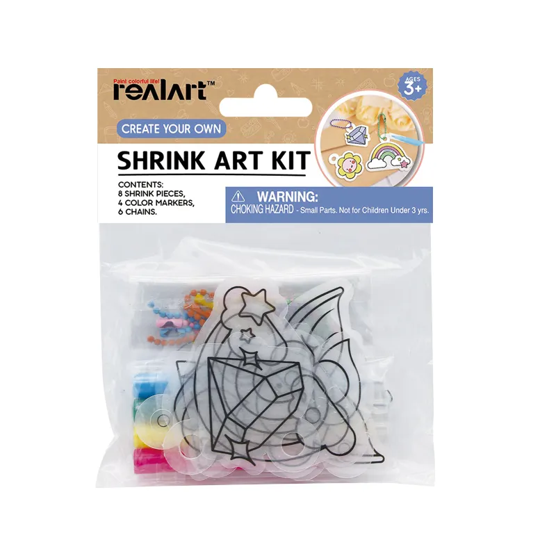 Creative kid diy heat shrink plastic paper sheets charm art kit with chains