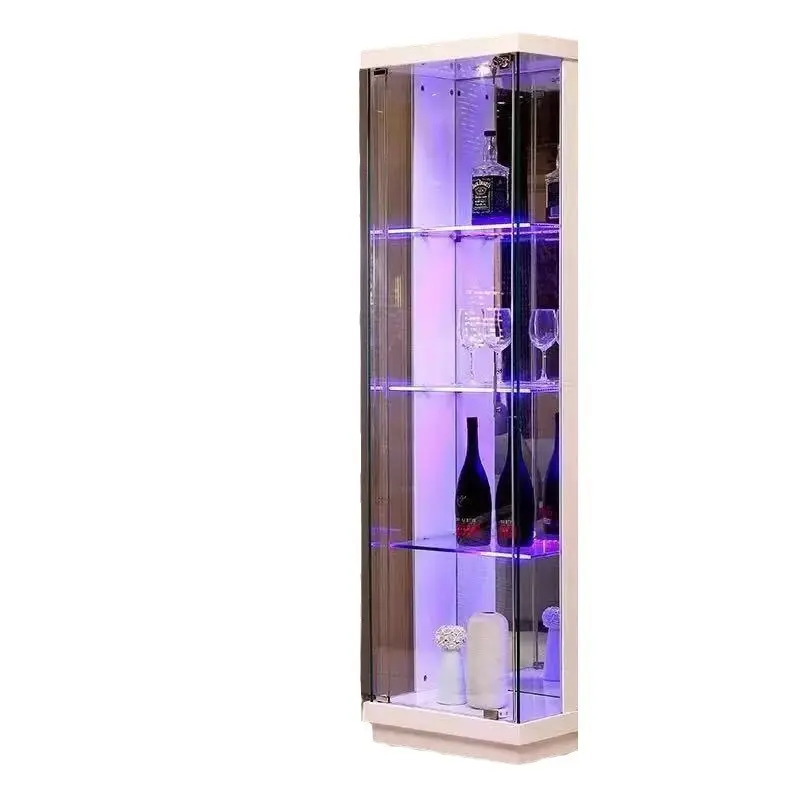lockable LED light display case cabinet tower frameless full vision glass showcase