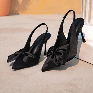 Chaussures élégantes pour femme, escarpins noirs à bout pointu et talon aiguille de 9 cm, avec nœud, soutien de la voûte plantaire, pour mariée, été - Product Image 5
