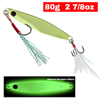 Leurres de pêche métalliques lumineux pour jigging, jigs à lancer longue distance à lancer lent avec hameçons assistés à plumes pour eau salée et eau douce